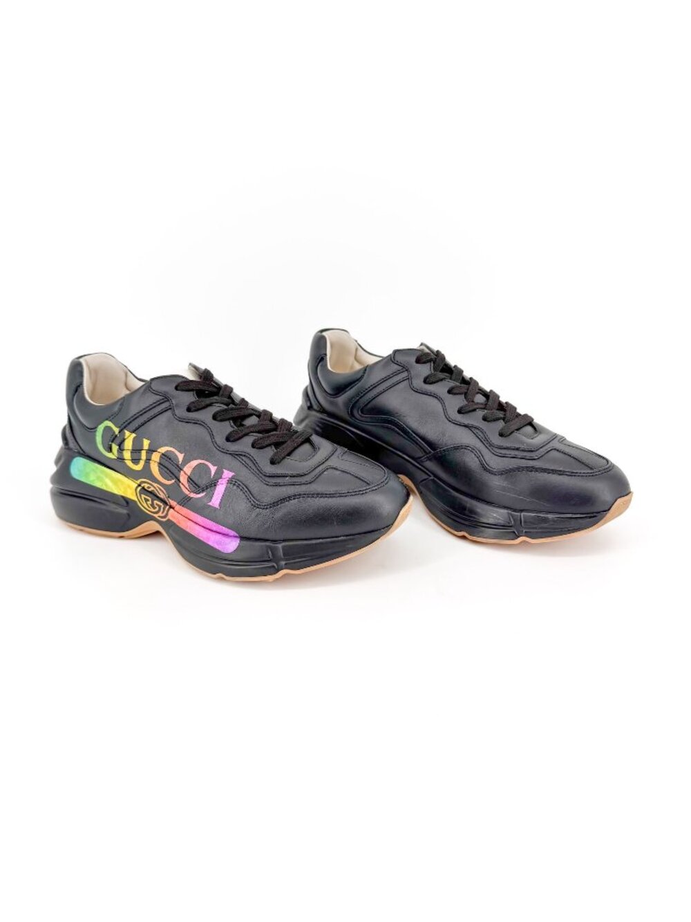 Gucci Rhyton Rainbow Logo Sneakers Size 37.5 US 7.5 Women Leather Platform Shoes